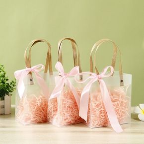 Classy Túi quà tặng, túi quai xách nhựa trong suốt nhiều kích cỡ, kèm ruy băng, giấy lót Q1886