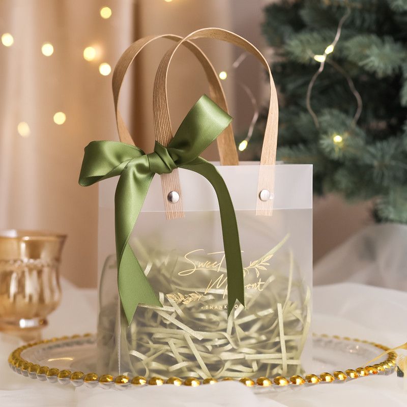 Classy Túi quà tặng, túi quai xách nhựa trong suốt nhiều kích cỡ, kèm ruy băng, giấy lót Q1886