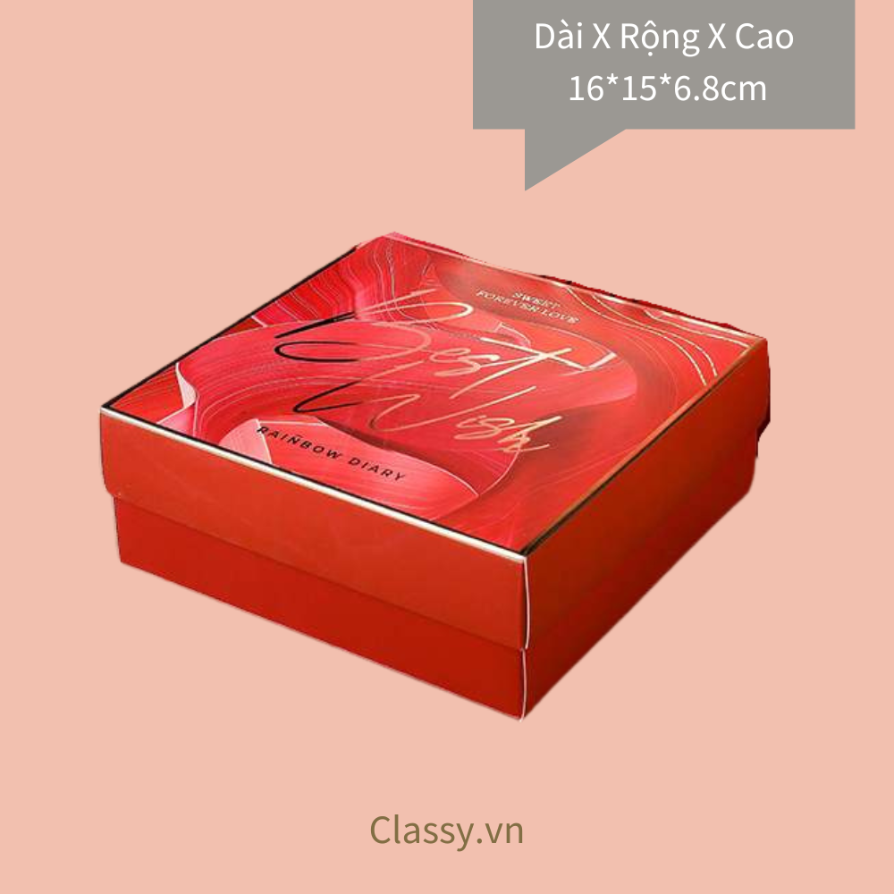 Bộ túi giấy +Hộp quà Màu đỏ Kích thước 16 * 15 * 6,5cm dùng làm quà tặng, in chữ Best Wishes (Có xé lẻ) Q215
