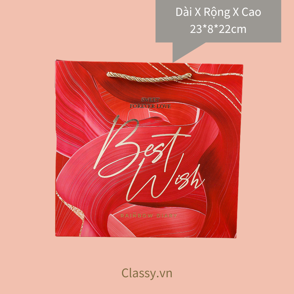 Bộ túi giấy +Hộp quà Màu đỏ Kích thước 16 * 15 * 6,5cm dùng làm quà tặng, in chữ Best Wishes (Có xé lẻ) Q215