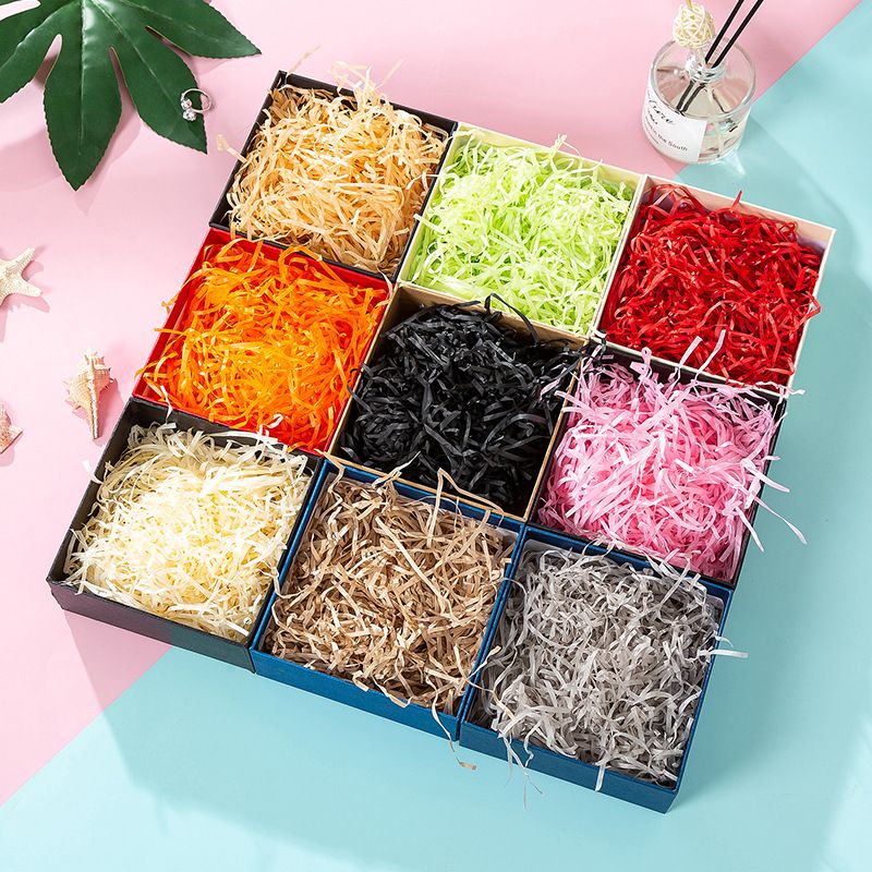 Giấy trang trí hộp quà, lót chống shock trong hộp quà tặng dạng sợi raffia nhiều màu