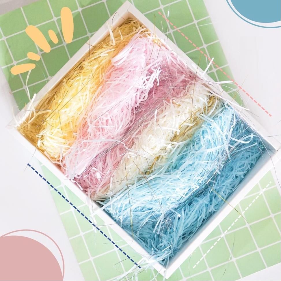 Giấy trang trí hộp quà, lót chống shock trong hộp quà tặng dạng sợi raffia nhiều màu