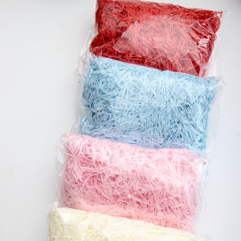 Giấy trang trí hộp quà, lót chống shock trong hộp quà tặng dạng sợi raffia nhiều màu