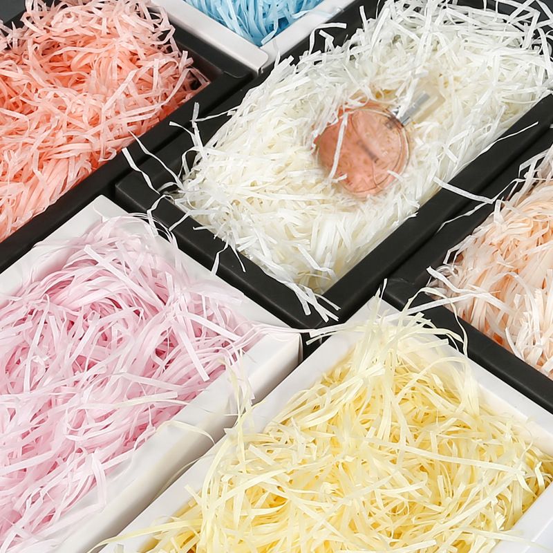 Giấy trang trí hộp quà, lót chống shock trong hộp quà tặng dạng sợi raffia nhiều màu