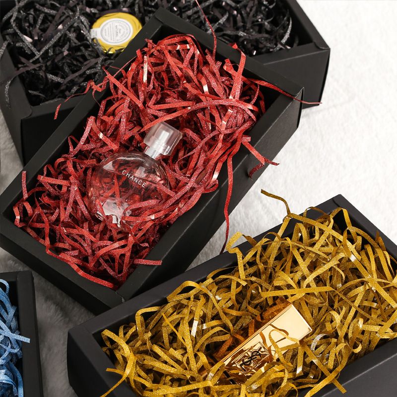 Giấy trang trí hộp quà, lót chống shock trong hộp quà tặng dạng sợi raffia nhiều màu