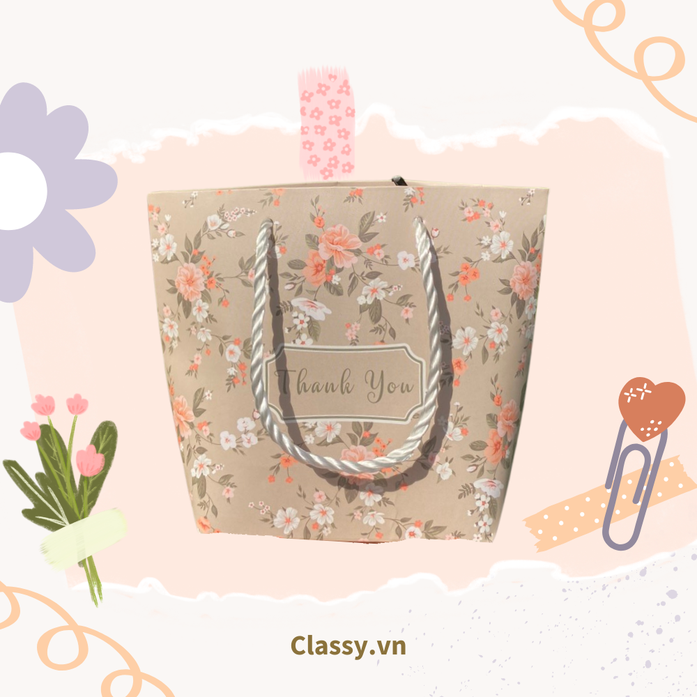 Túi giấy đựng quà thắt nơ in hình dễ thương 14 X 7 X 10 CM đựng son, trang sức, quà tặng đám cưới, lễ tết Q301