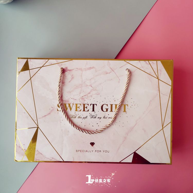 XÉ LẺ Bộ túi giấy +Hộp quà 26 * 16 * 5,5cm đựng quà, In chữ Sweet Gift phong cách châu Âu