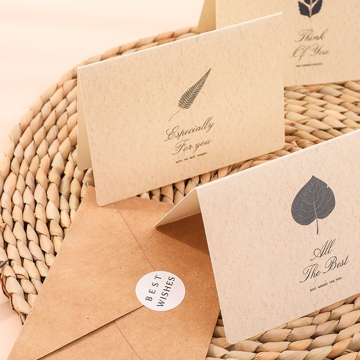 Thiệp Cổ điển Vintage in hình lá cây hoặc hoa vintage, giấy art sang trọng kèm phong bì giấy kraft và nhãn dán sticker Q625