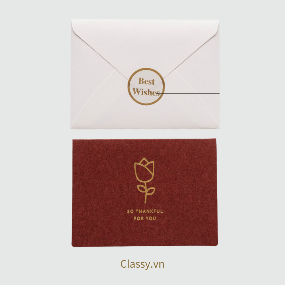 Thiệp Cổ điển Vintage Classy in họa tiết hoa nhí giấy art sang trọng kèm phong bì giấy kraft nâu Q724