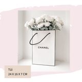  (KÈM RUY BĂNG, GIẤY LÓT) Hộp quà màu trắng đựng son môi/nước hoa in chữ DIOR, CHANEL,YSL, HERMES 