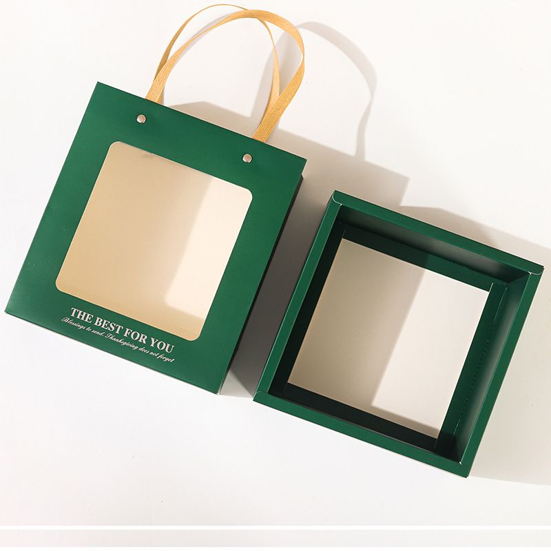 Q793 Bộ Túi giấy và Hộp quà tự gấp kích thước 20x20x9cm trong suốt trơn màu, quà tặng lễ tết sinh nhật xinh xắn