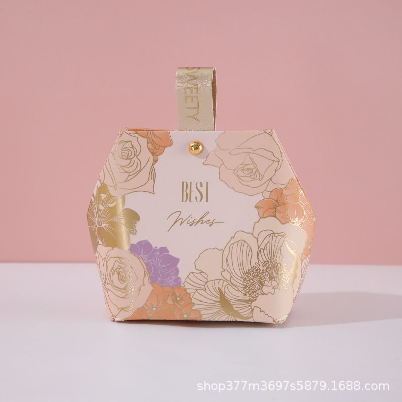 (2 Kích thước) - Hộp giấy đựng quà tặng hình lục giác, họa tiết vintage có gắn quai cầm nhựa hoặc da Q907