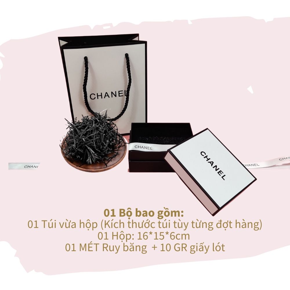  (KÈM RUY BĂNG, GIẤY LÓT) Hộp quà màu trắng đựng son môi/nước hoa in chữ DIOR, CHANEL,YSL, HERMES 