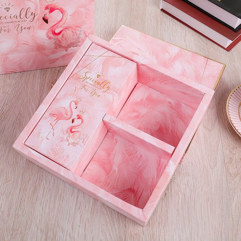 XÉ LẺ Túi giấy và Hộp quà tự gấp Làm quà tặng hoạ tiết hồng hạc hồng, làm quà tặng đựng nước hoa, quần áo, mỹ phẩm Q959