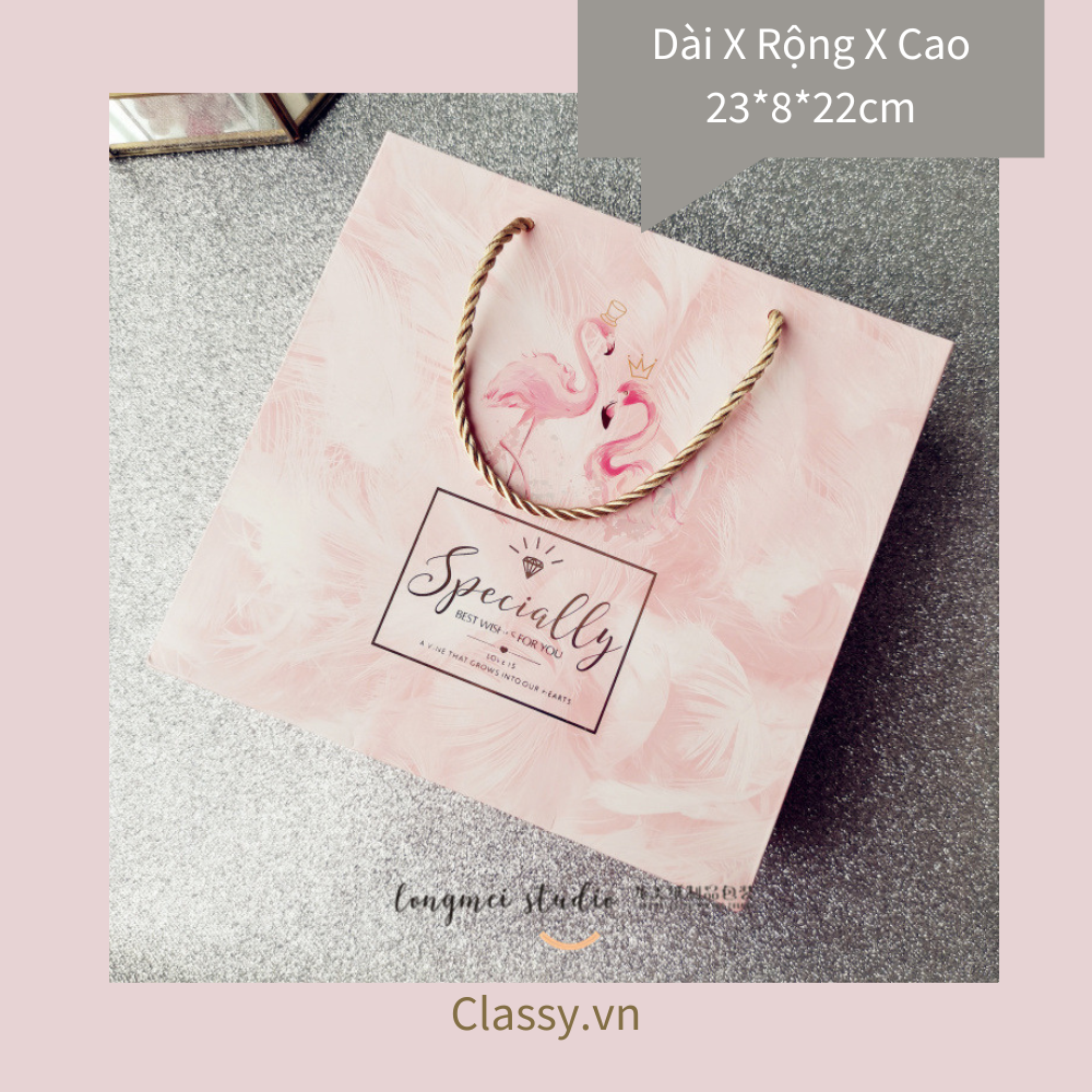 XÉ LẺ Túi giấy và Hộp quà tự gấp Làm quà tặng hoạ tiết hồng hạc hồng, làm quà tặng đựng nước hoa, quần áo, mỹ phẩm Q959