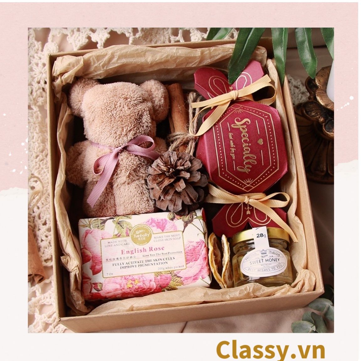 Q965 Khăn Mặt Xếp Thành Gấu Teddy Siêu Dễ Thương, kèm ruy băng và Tag Thank you đính kèm