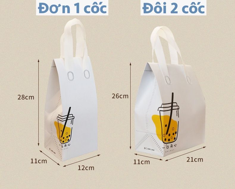 Túi Tote chất liệu vải không dệt đựng trà sữa, thực phẩm, có lớp nhôm cách nhiệt bên trong bền dai, thân thiện môi trường T1885