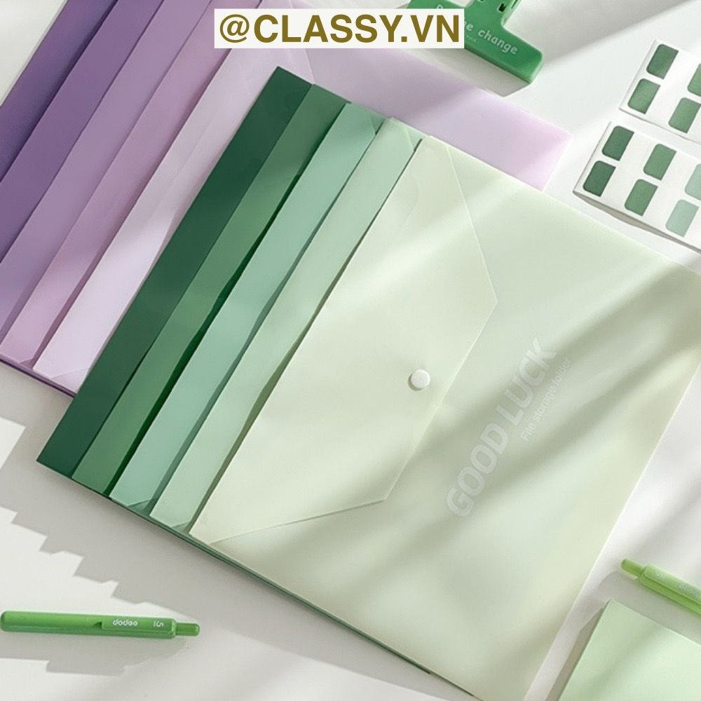 Túi Nút File Đựng Tài Liệu My Clear Bag A4 Nhiều Màu Bìa Đựng Tài Liệu Văn Phòng Lưu Trữ Hồ Sơ Giấy Tờ Classy Basic PK778