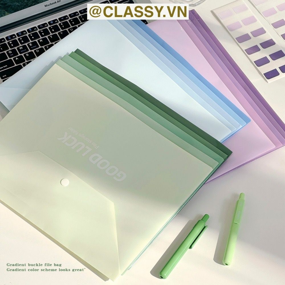 Túi Nút File Đựng Tài Liệu My Clear Bag A4 Nhiều Màu Bìa Đựng Tài Liệu Văn Phòng Lưu Trữ Hồ Sơ Giấy Tờ Classy Basic PK778