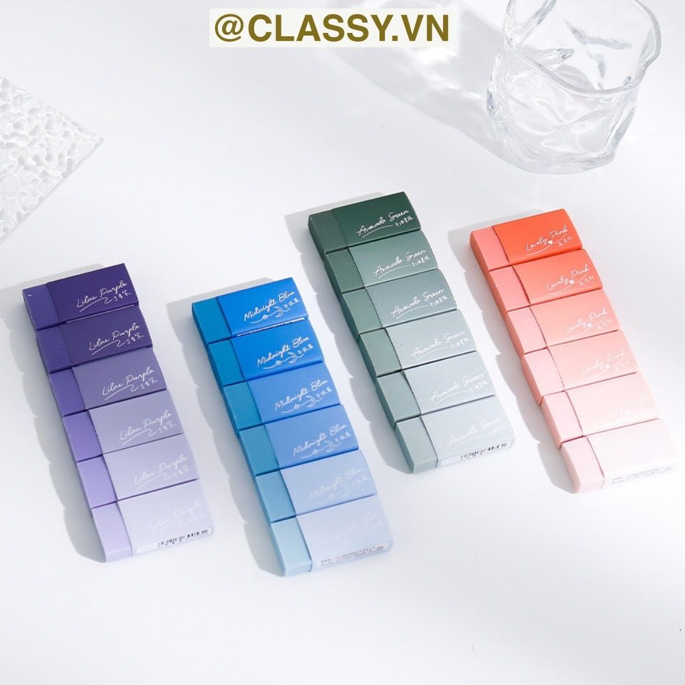 Combo 12 Gôm tẩy bút chì hình chữ nhật chuyển màu 12 tông màu 5 X 2.5 CM Classy PK1329