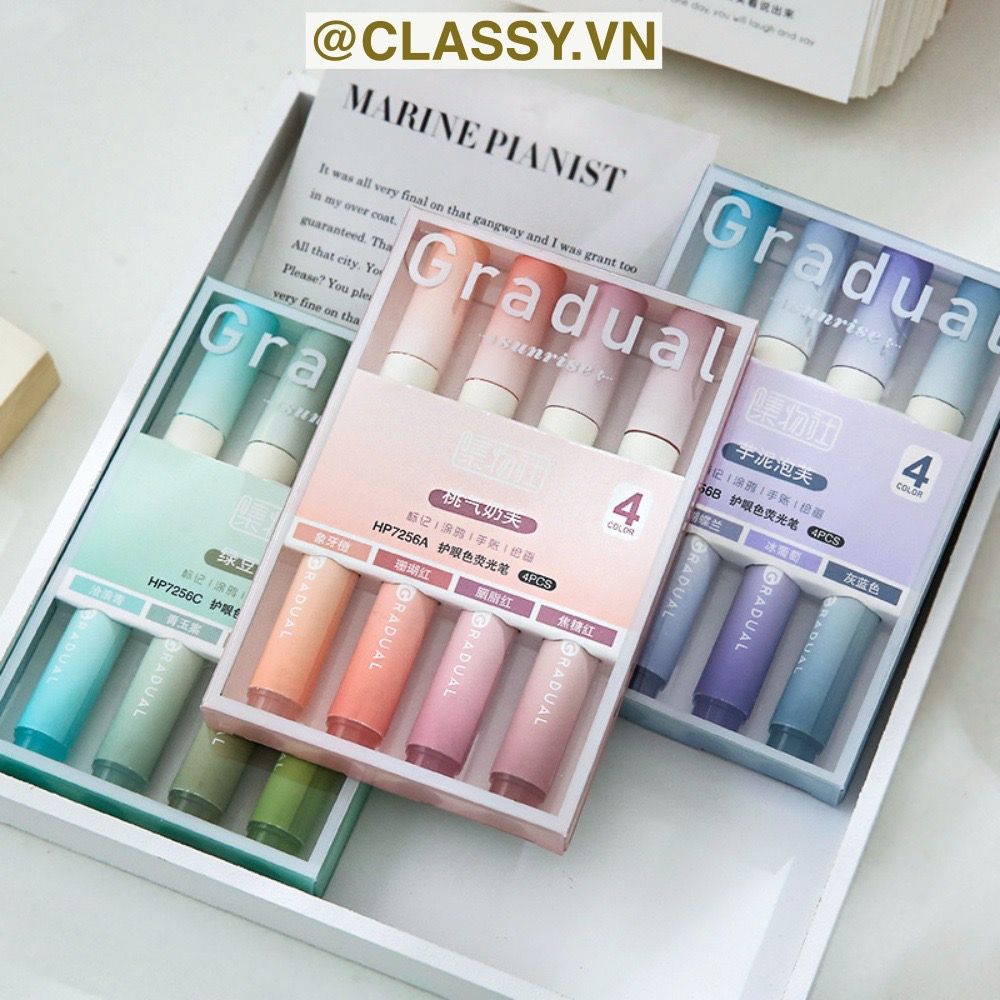 Classy Hộp 4 bút highlight, bút dạ quang, bút đánh dấu tiện lợi PK1536
