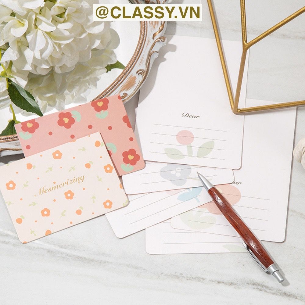 Thiệp Cổ điển Vintage Classy in họa tiết hoa nhí giấy art sang trọng kèm phong bì giấy kraft nâu Q724