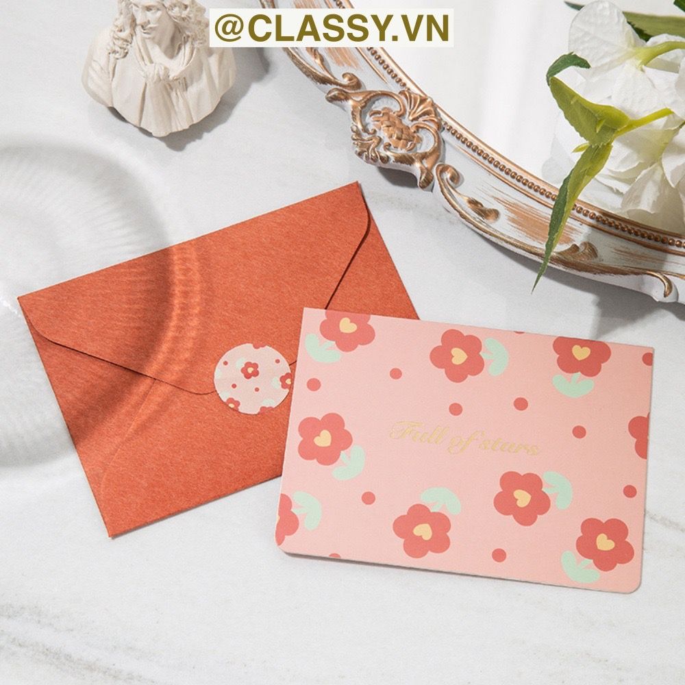 Thiệp Cổ điển Vintage Classy in họa tiết hoa nhí giấy art sang trọng kèm phong bì giấy kraft nâu Q724
