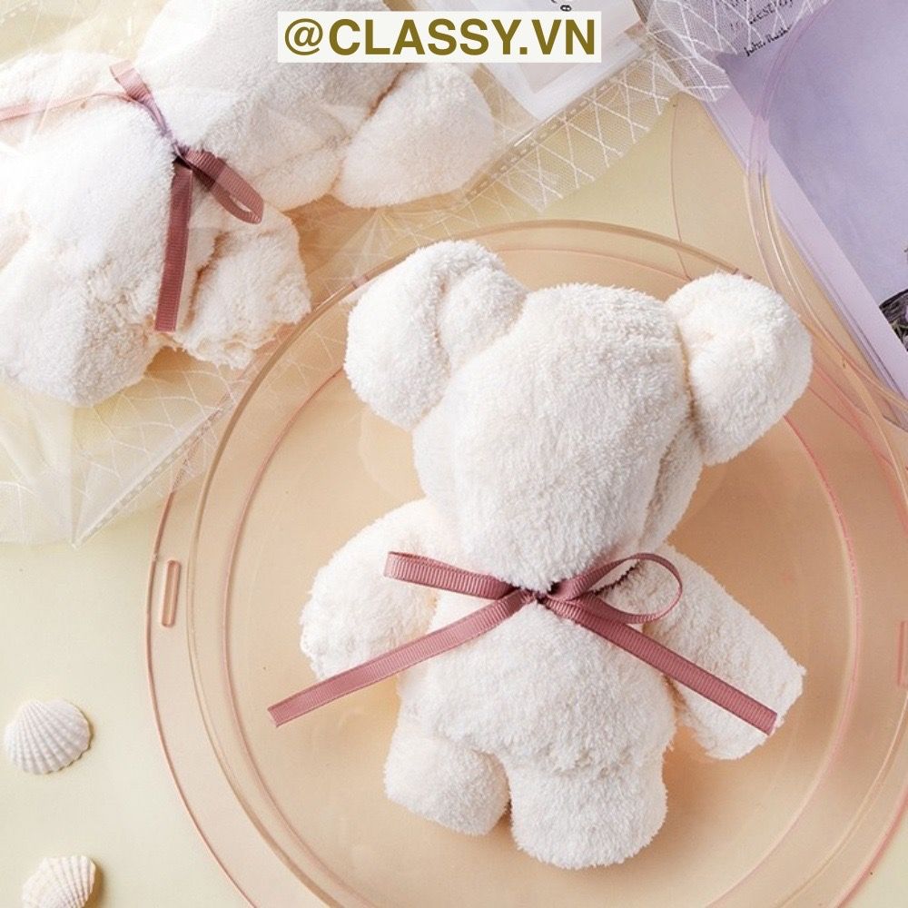 Q965 Khăn Mặt Xếp Thành Gấu Teddy Siêu Dễ Thương, kèm ruy băng và Tag Thank you đính kèm