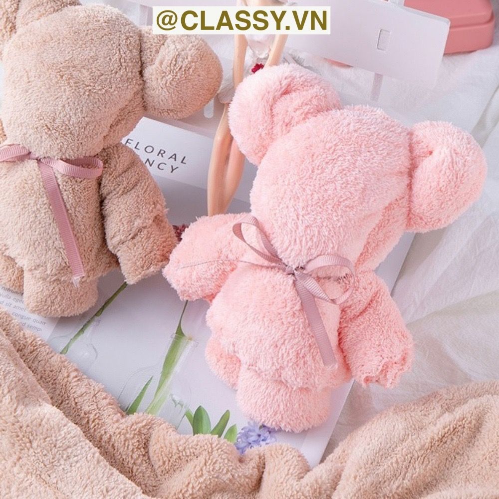 Q965 Khăn Mặt Xếp Thành Gấu Teddy Siêu Dễ Thương, kèm ruy băng và Tag Thank you đính kèm