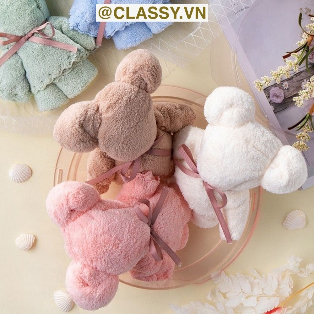 Q965 Khăn Mặt Xếp Thành Gấu Teddy Siêu Dễ Thương, kèm ruy băng và Tag Thank you đính kèm