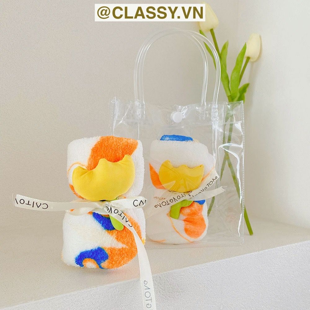 Khăn tắm nhỏ 30 X 60 CM Xếp Thành gắn hoa tulip kèm ruy băng Q1771