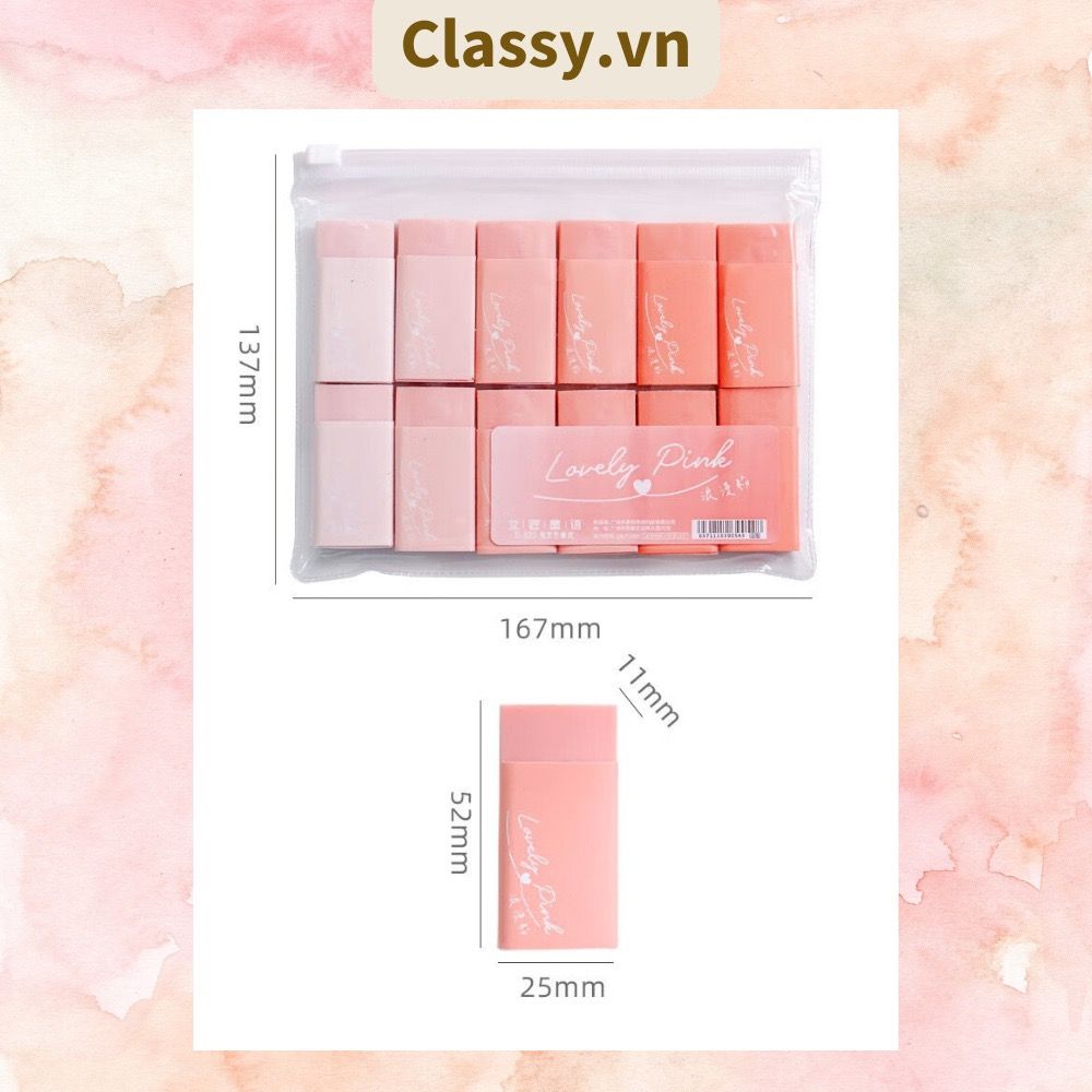 Combo 12 Gôm tẩy bút chì hình chữ nhật chuyển màu 12 tông màu 5 X 2.5 CM Classy PK1329