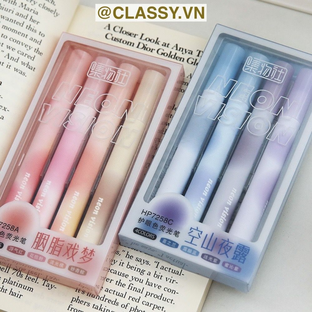Classy Hộp 4 bút highlight, bút dạ quang, bút đánh dấu tiện lợi PK1536