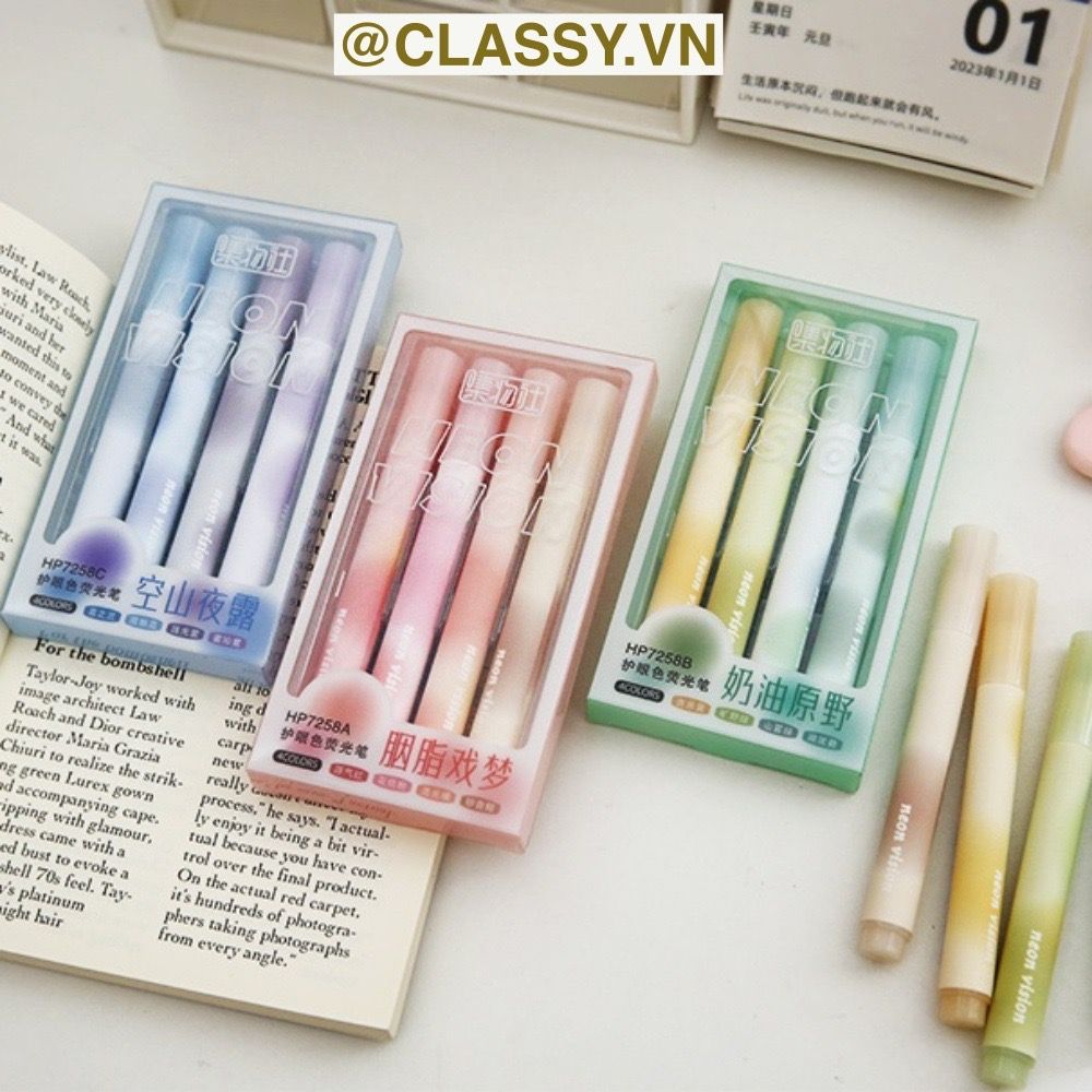 Classy Hộp 4 bút highlight, bút dạ quang, bút đánh dấu tiện lợi PK1536