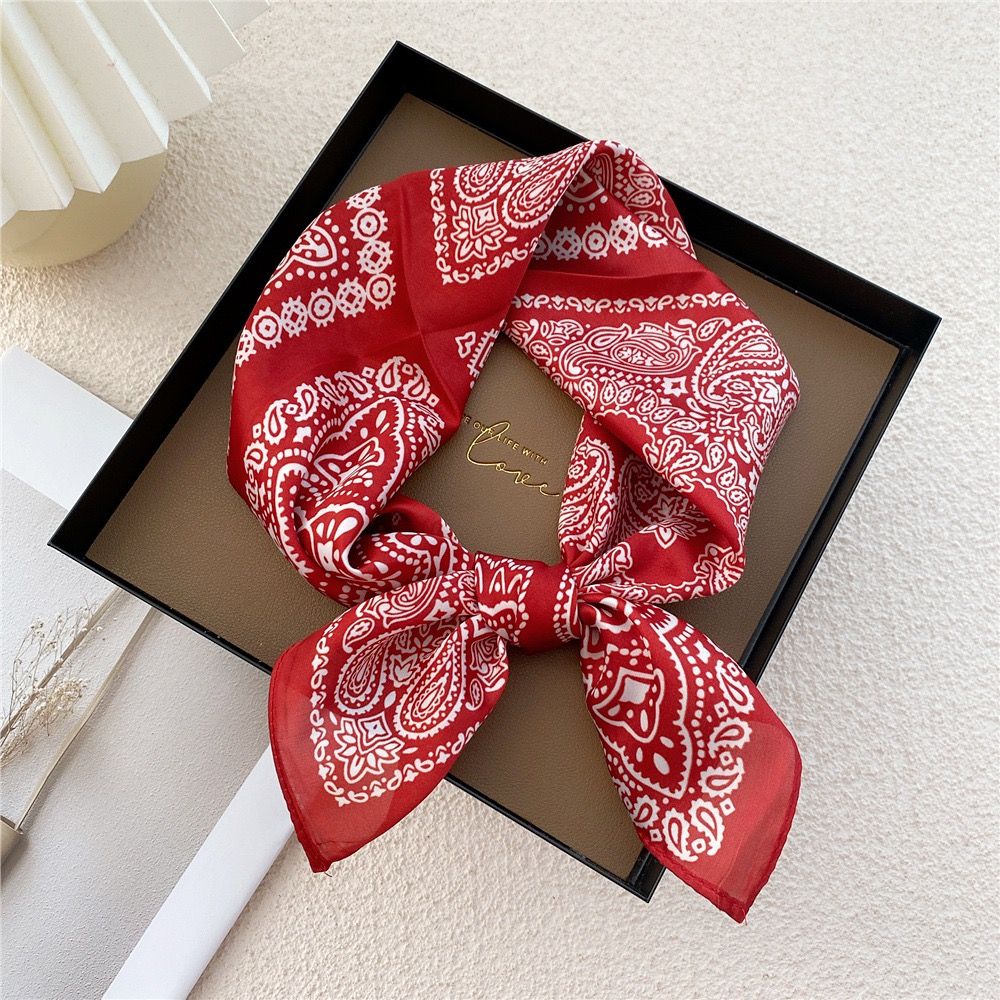 Khăn lụa vuông đi kèm túi cói 50X55cm turban bandana thời trang hàn quốc nhiều kiểu đẹp; phong cách vintage P420