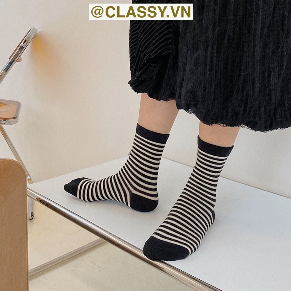 Classy Tất cổ cao, vớ cổ cao sọc nhỏ nhiều màu cho bạn lựa chọn G1348