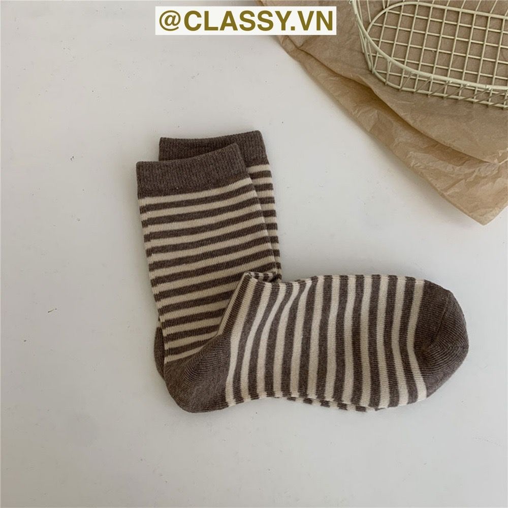 Classy Tất cổ cao, vớ cổ cao sọc nhỏ nhiều màu cho bạn lựa chọn G1348