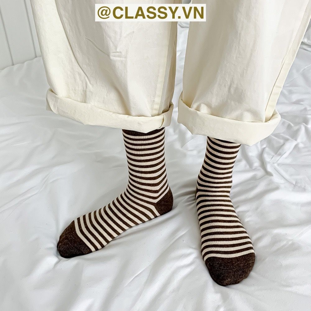 Classy Tất cổ cao, vớ cổ cao sọc nhỏ nhiều màu cho bạn lựa chọn G1348