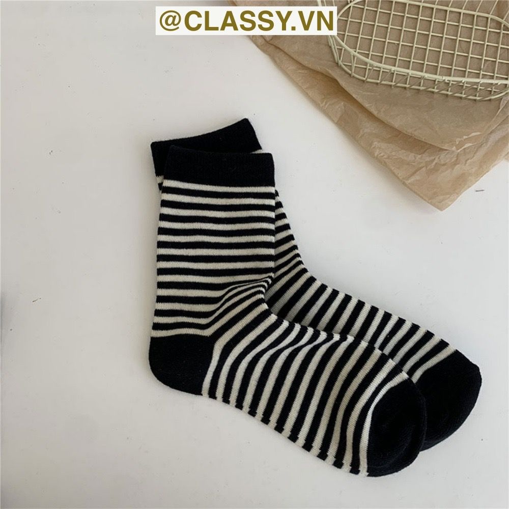 Classy Tất cổ cao, vớ cổ cao sọc nhỏ nhiều màu cho bạn lựa chọn G1348