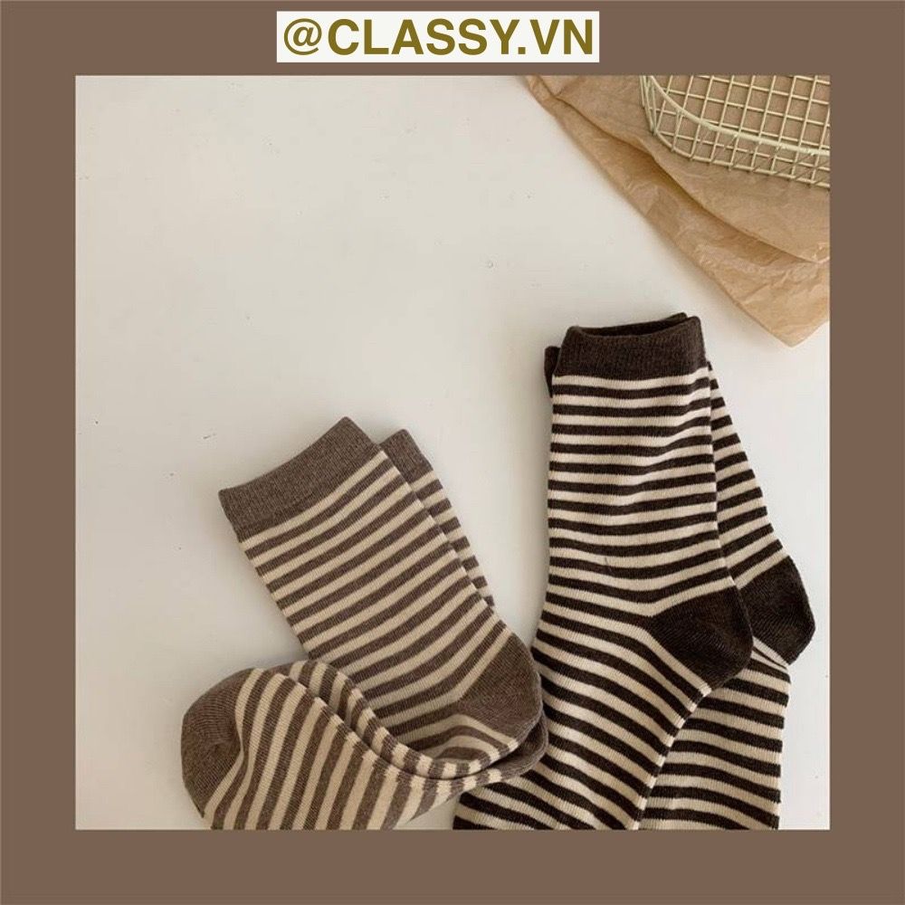 Classy Tất cổ cao, vớ cổ cao sọc nhỏ nhiều màu cho bạn lựa chọn G1348