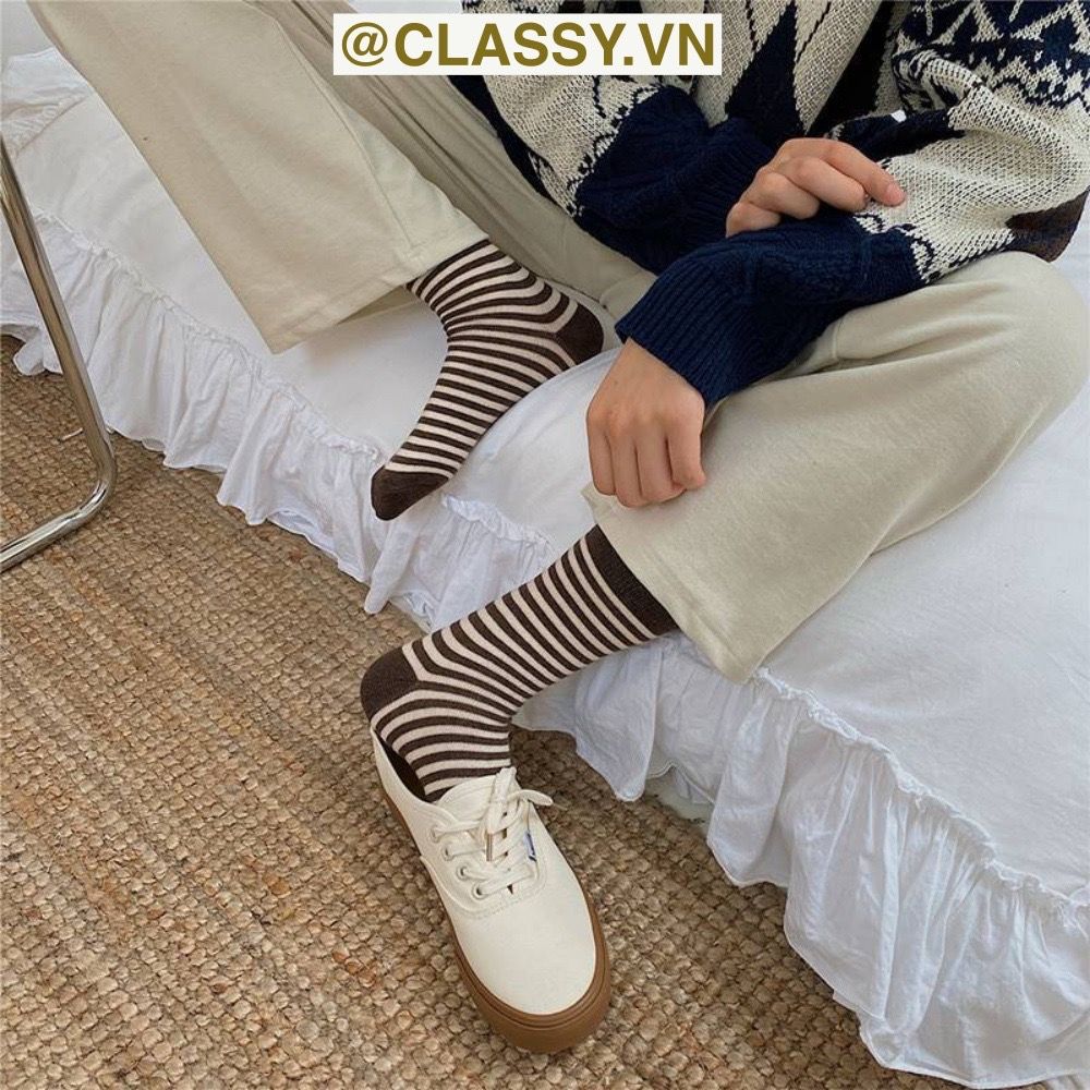 Classy Tất cổ cao, vớ cổ cao sọc nhỏ nhiều màu cho bạn lựa chọn G1348