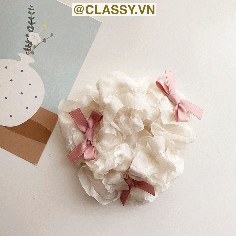 Kẹp tóc cột tóc scrunchies nơ màu hồng phấn mang lại nét nữ tính cho bạn nữ PK1152