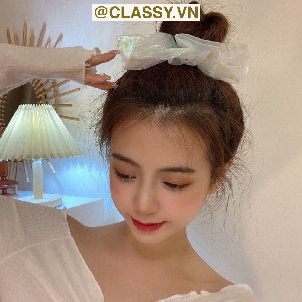 Dây cột tóc phi bóng trơn màu trắng, có thể làm phụ kiện đeo tay cho bạn nữ PK1168