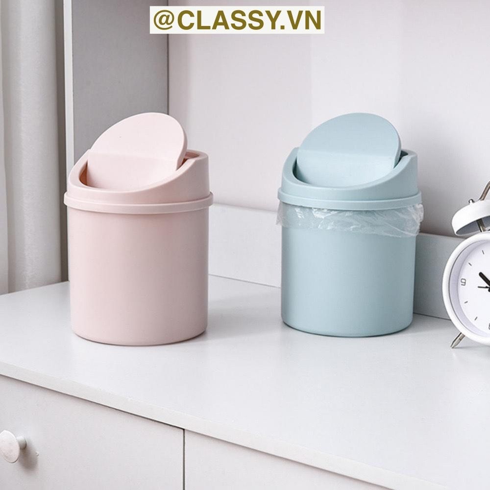 (THÙNG TRƠN) Thùng rác mini, hộp đựng nhỏ hình chiếc xô để bàn học bàn làm việc có nắp đậy tiện lợi PK1732