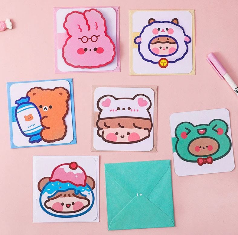 Q941 Thiệp cute Kích thước 9.3 CM|chúc mừng 20-11, Sinh Nhật, Lễ lạt, Cảm Ơn , Tình Yêu in hình hoạt hình
