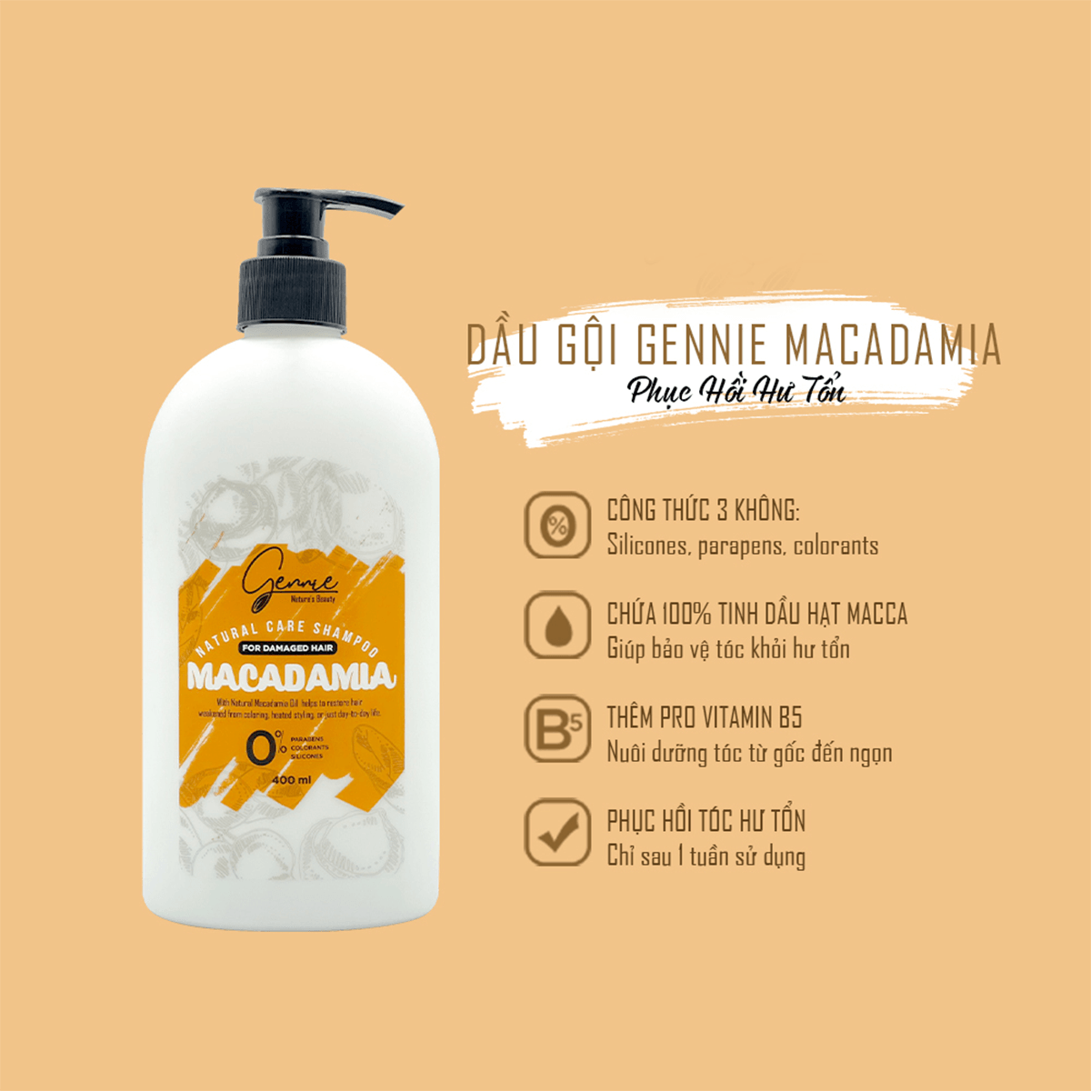  Dầu Gội GENNIE Natural Care Dầu Hạt Macca Dành Cho Tóc Hư Tổn 400mL - Sản Phẩm Chính Hãng Tại Zitore 