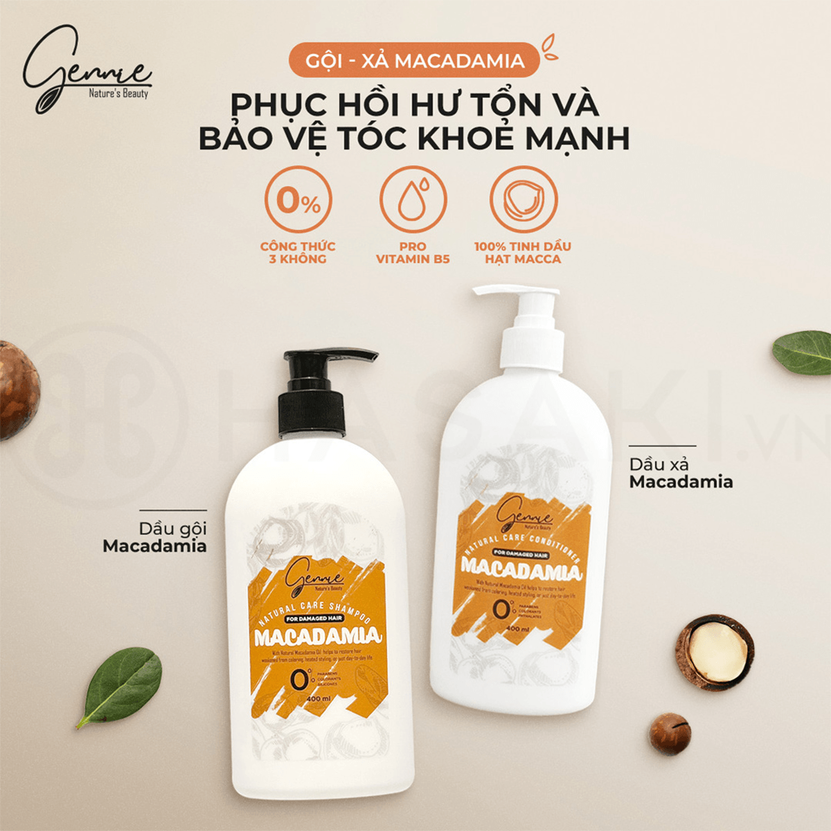  Dầu Gội GENNIE Natural Care Dầu Hạt Macca Dành Cho Tóc Hư Tổn 400mL - Sản Phẩm Chính Hãng Tại Zitore 