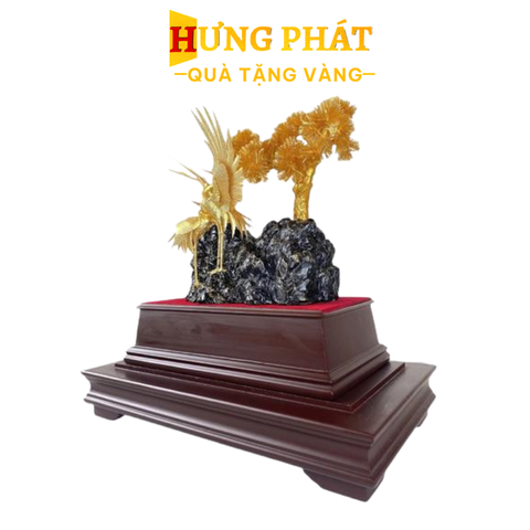 Tượng Tùng Hạc Dát Vàng 24K