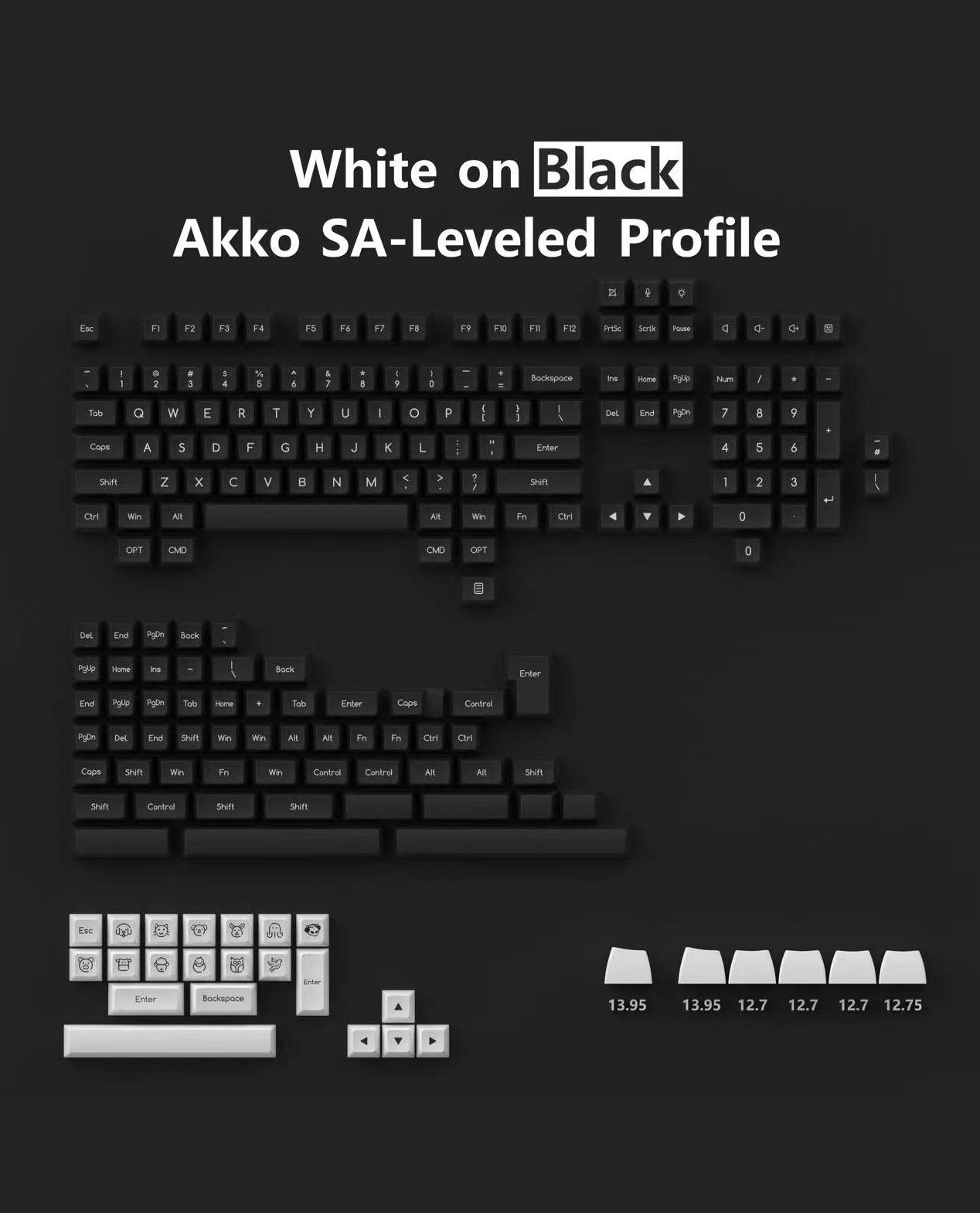  AKKO Keycap Set – White on Black WoB (ABS Double-Shot / SA-Leveled profile / 195 nút) 