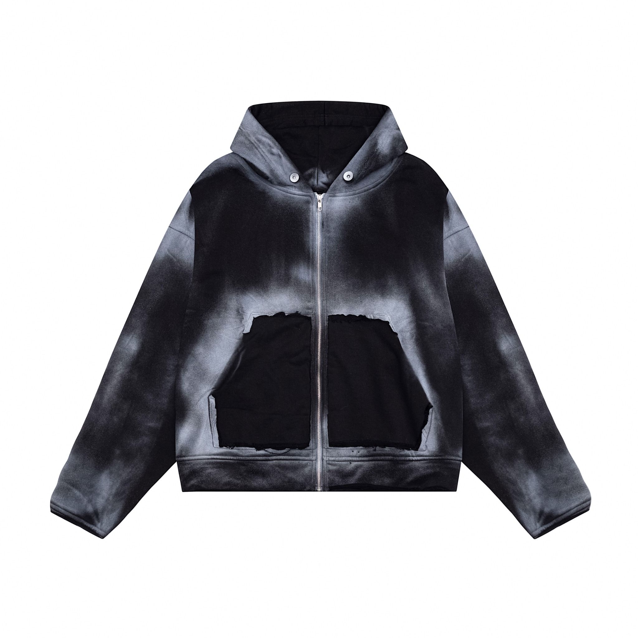  23'Destroyed Zip Hoodie / Black 